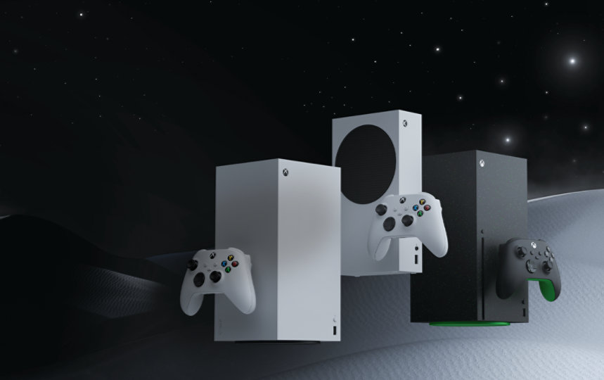 Three variants of Xbox consoles with Xbox Wireless Controller